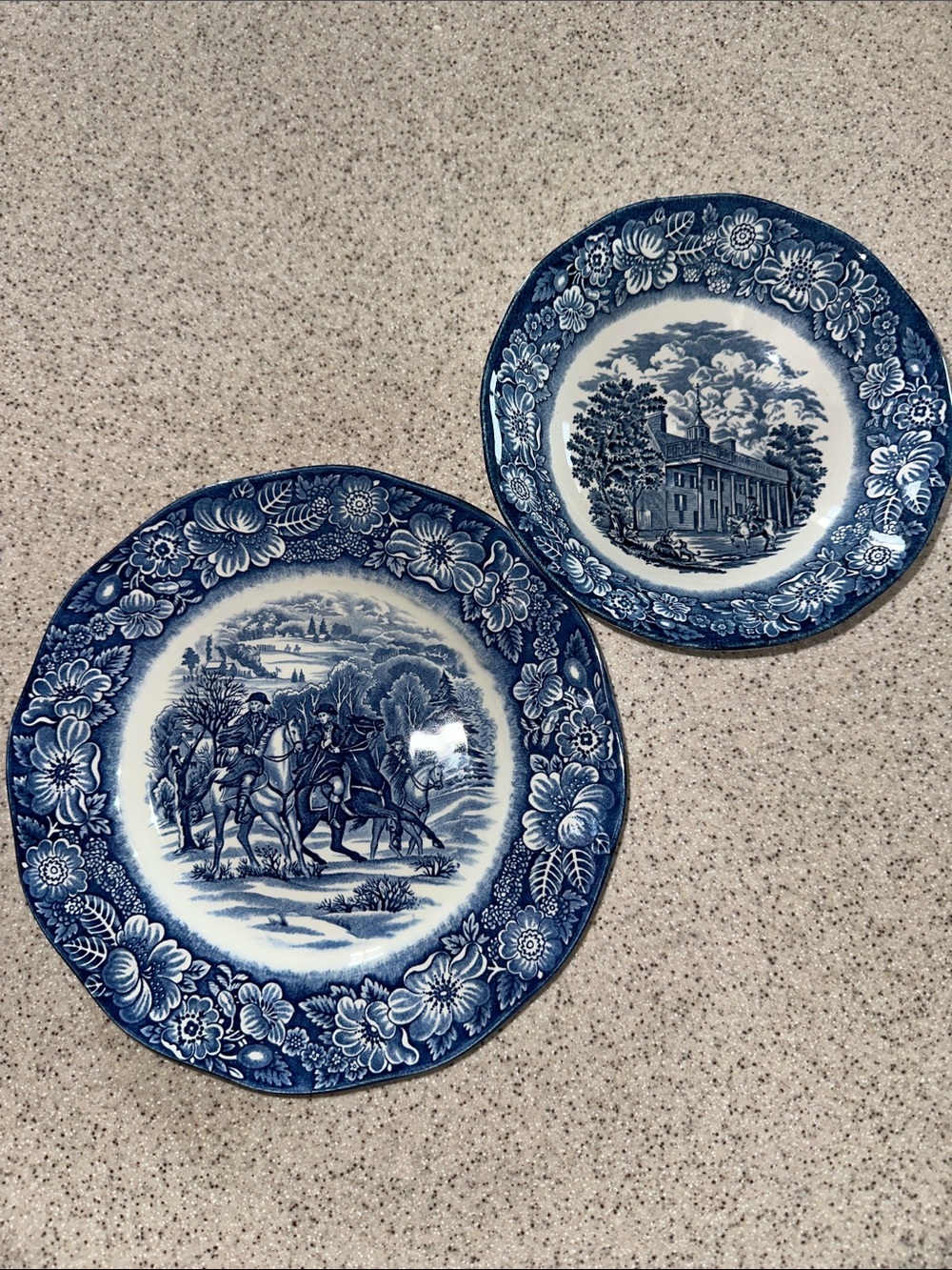 Blue Transferware Decorative Dinner Plate - Classic Floral Border